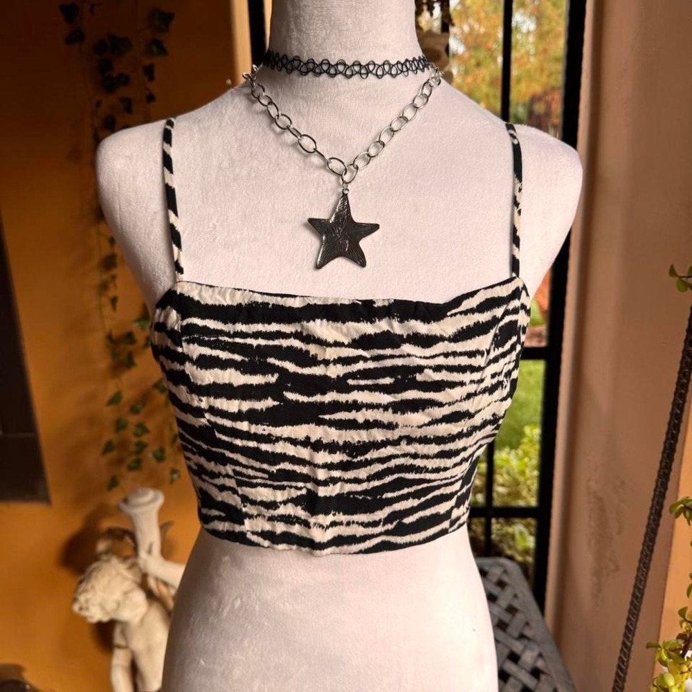 black + white zebra print cami crop top